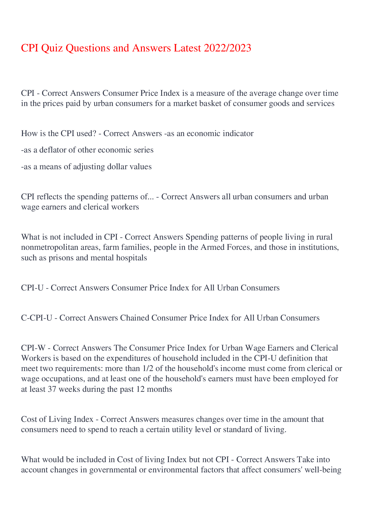 Preview image for CPI Quiz Questions and Answers Latest 2022/2023,100% CORRECT